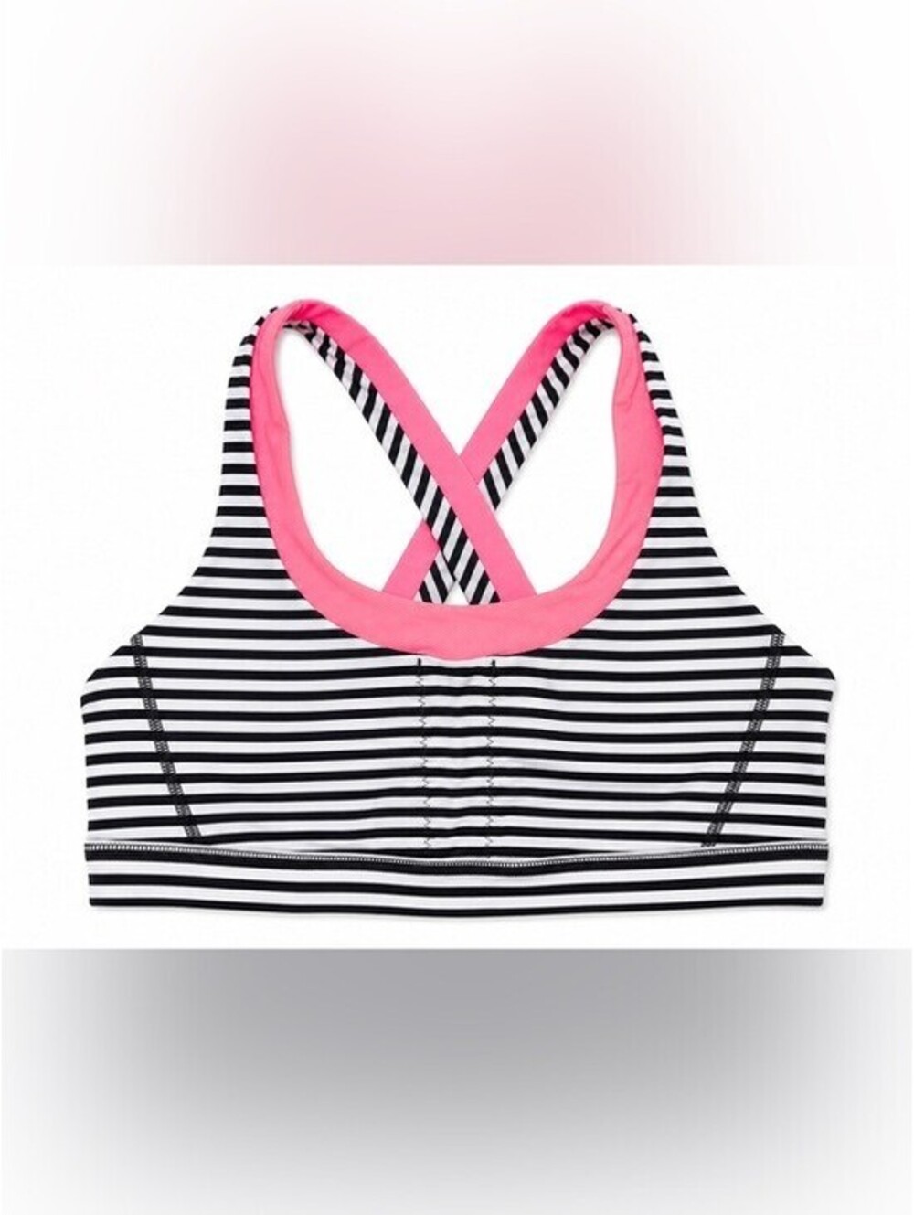 Lululemon The Flow Y Bra IV Size 8 Black White Stripe Pink Sports Bra
